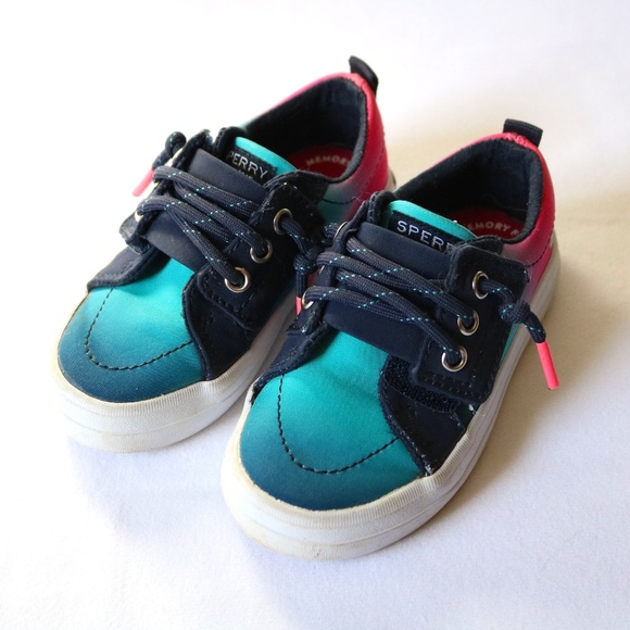 SPERRY Baby Infant Boat Shoes Canvas Laces Blue Pink Ombre 5 months - Picture 1 of 14